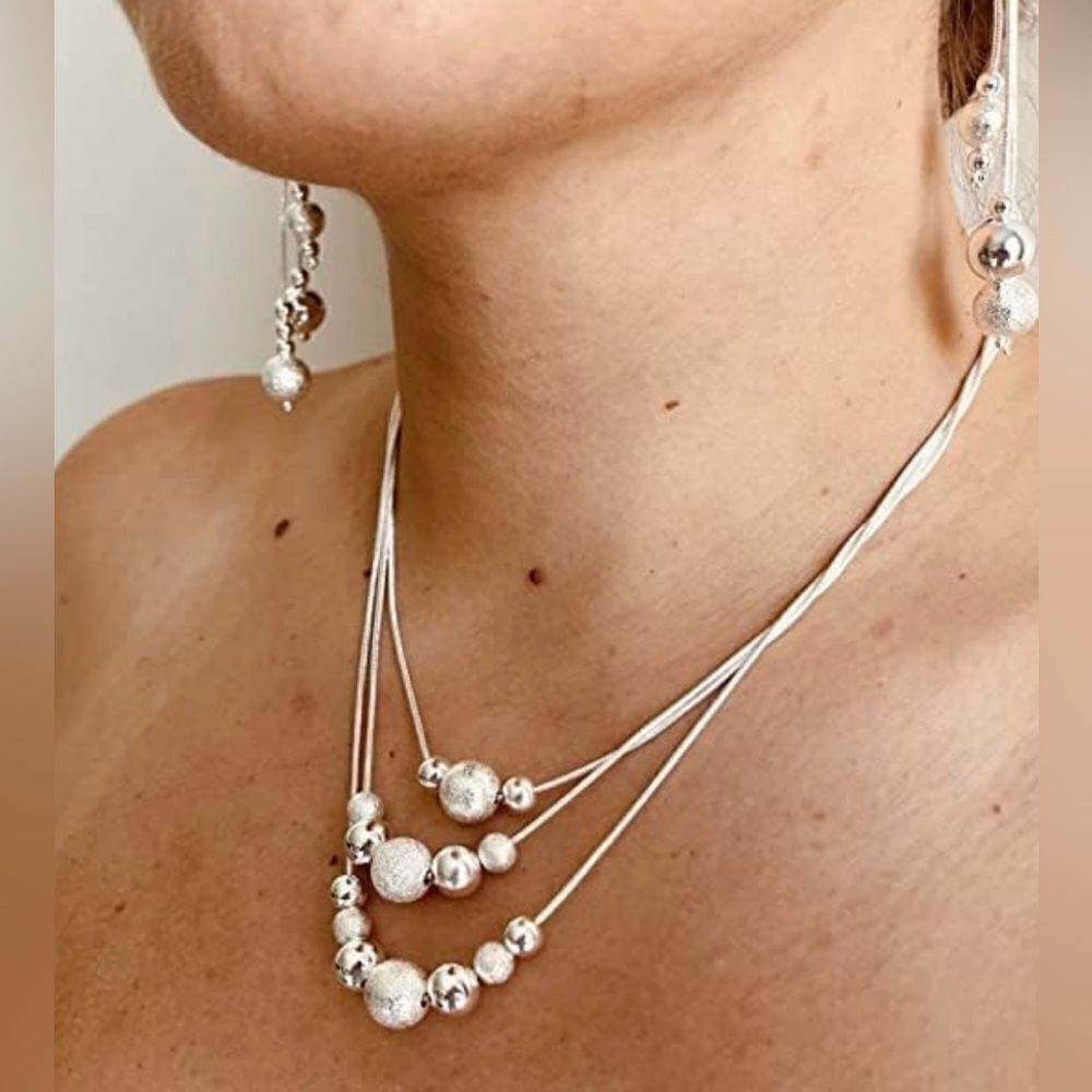 925 Sterling Silver Beaded Necklace & Earrings Set – Timeless Elegance